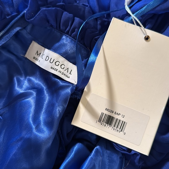 MAC DUGGALRuffled High Neck Flutter Sleeve High Low Hem Gown